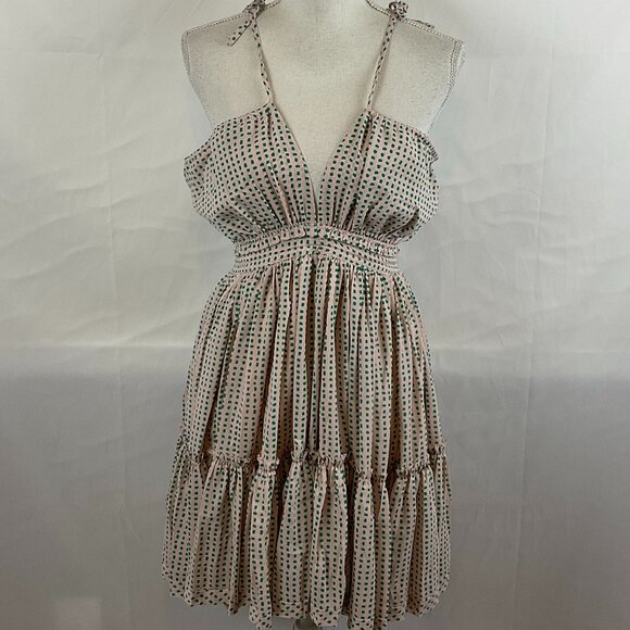 Reset Halter Dress M Pale Pink Green Dotted Ruffle Full Skirt New NWT - Picture 1 of 13